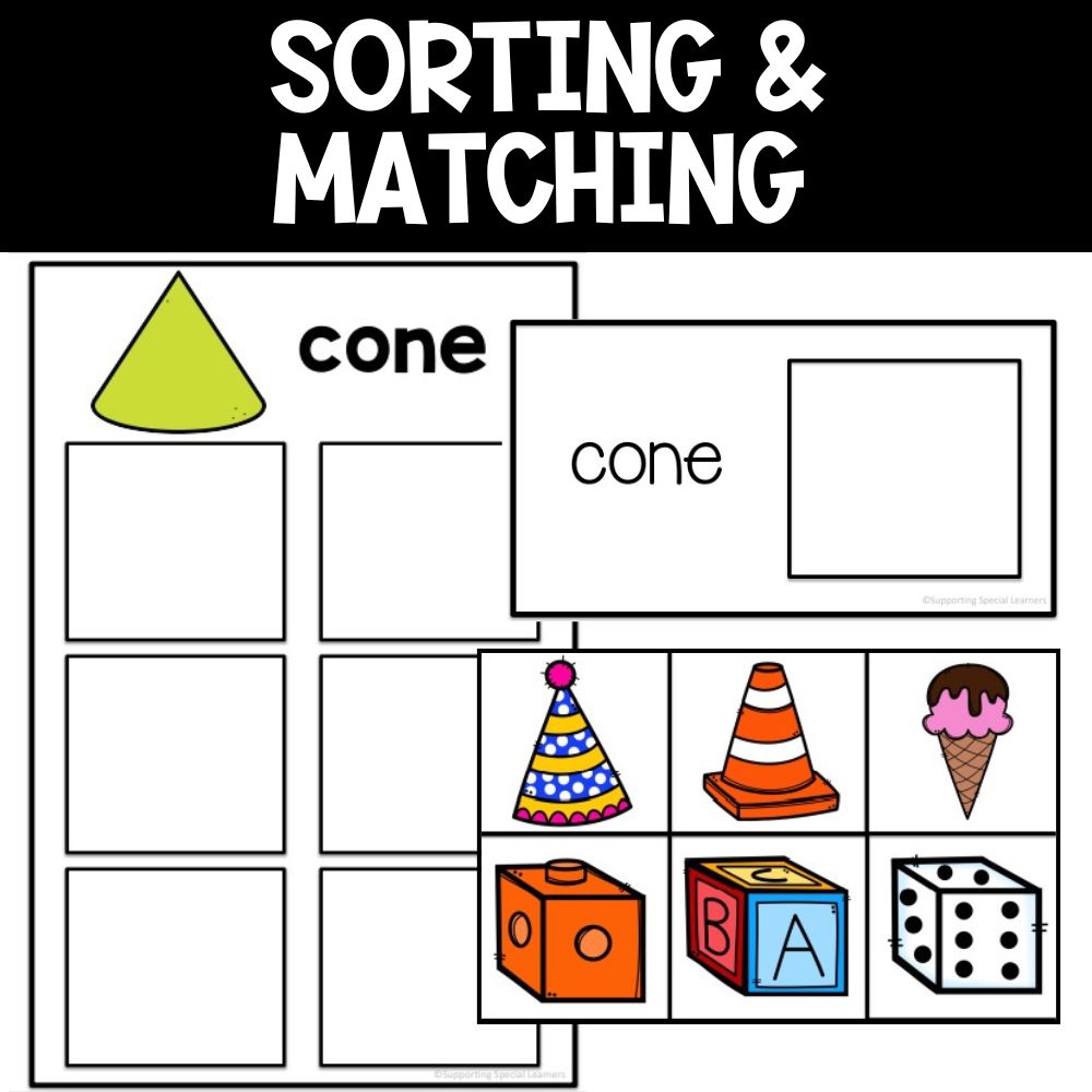 3D shapes math activities sorting and matching