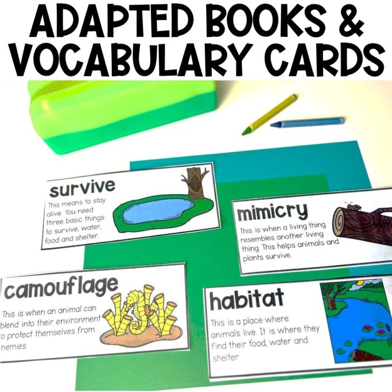 animal adaptations adapted books and vocabulary cards