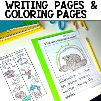 animal adaptations writing pages and coloring pages