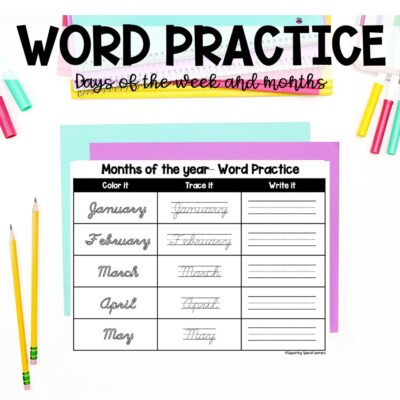 cursive handwriting practice pages word practice days and months