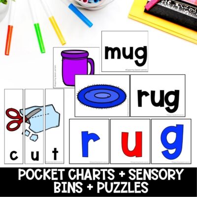 short u cvc words pocket charts, sensory bins and puzzles