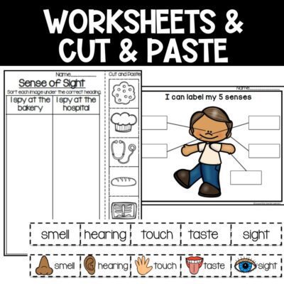 5 senses science unit worksheets and cut and paste