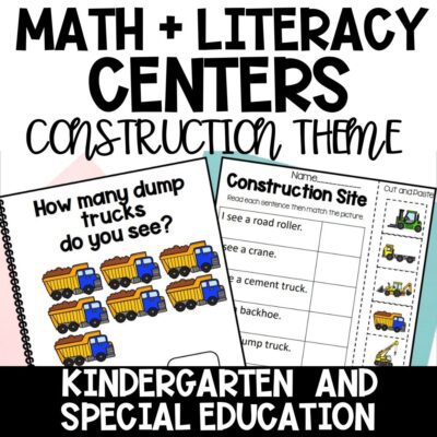 construction theme math and literacy centers cover
