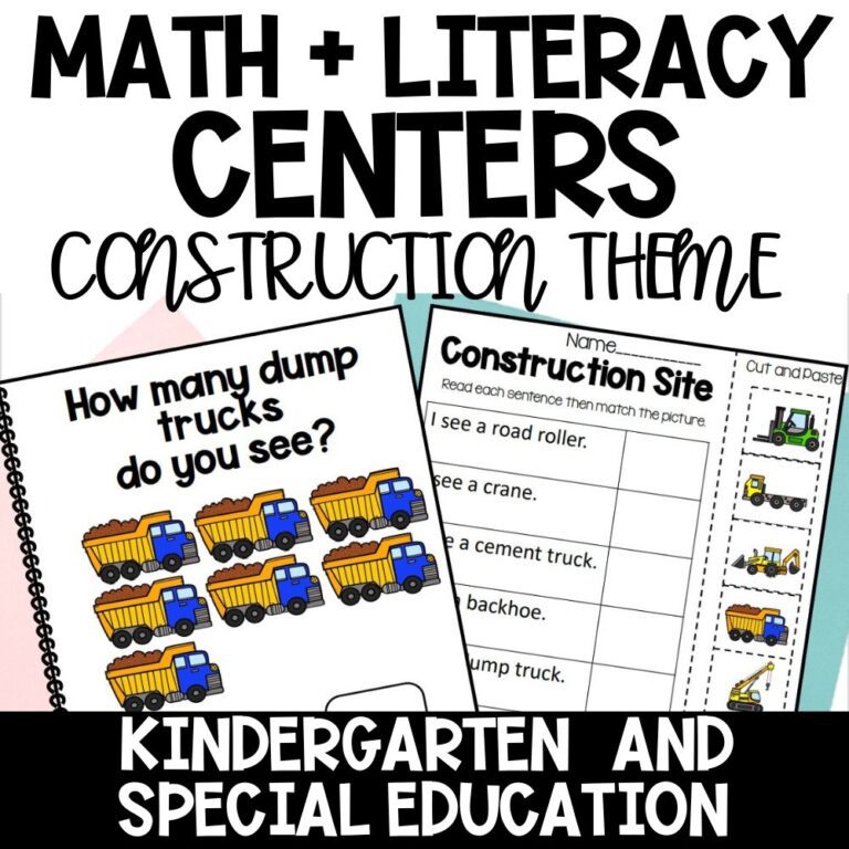 construction theme math and literacy centers cover