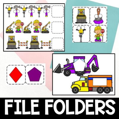 construction theme math and literacy centers file folders