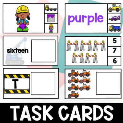 construction theme math and literacy centers task cards