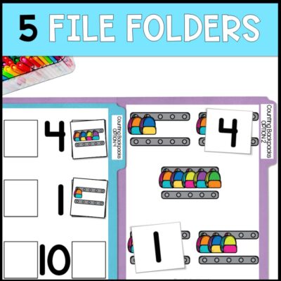counting backpacks 0 to 10 5 file folders