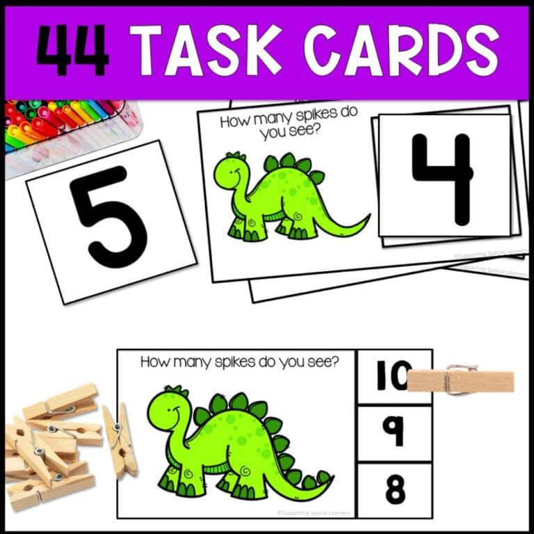 counting dinosaur spikes 0 to 10 44 task cards