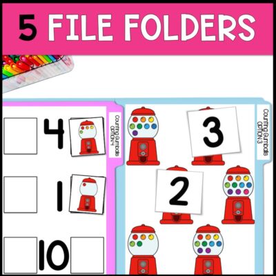 counting gumballs 0 to 10 5 file folders