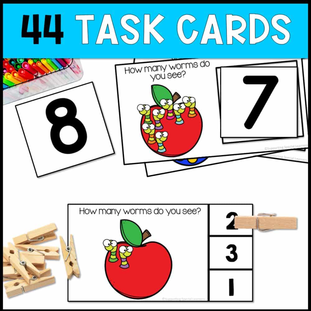 counting worms 0 to 10 44 task cards