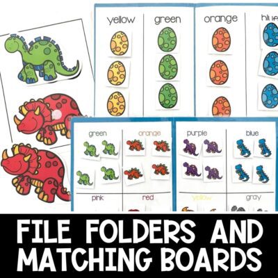 dinosaur theme math and literacy centers file folders and matching boards