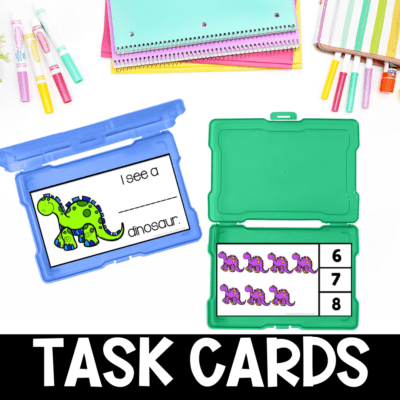 dinosaur theme math and literacy centers task cards