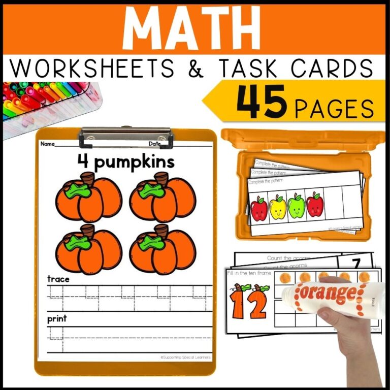 fall math and literacy centers math worksheets and task cards