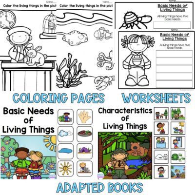 living and non-living things coloring pages, worksheets and adapted books