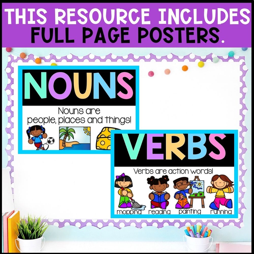 nouns and verbs full page posters