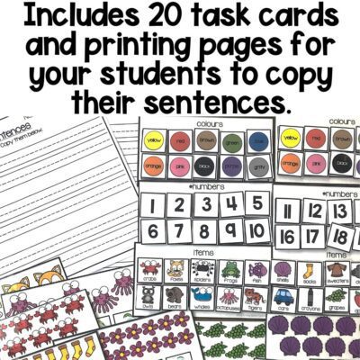 sentence writing simple sentences 20 task cards and printing pages