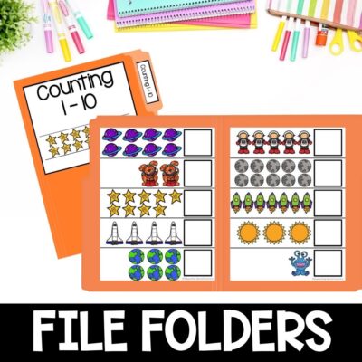 space theme math and literacy centers file folders