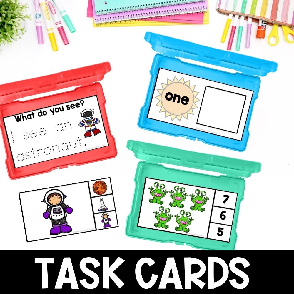 space theme math and literacy centers task cards