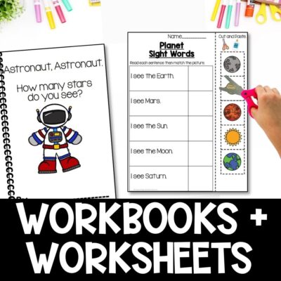 space theme math and literacy centers workbooks and worksheets