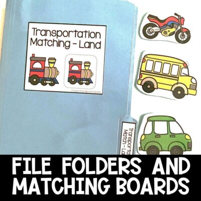vehicle theme math and literacy centers file folders and matching boards