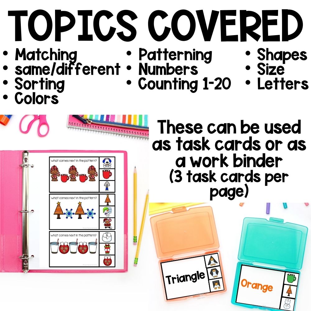 winter task boxes & boom cards topics covered