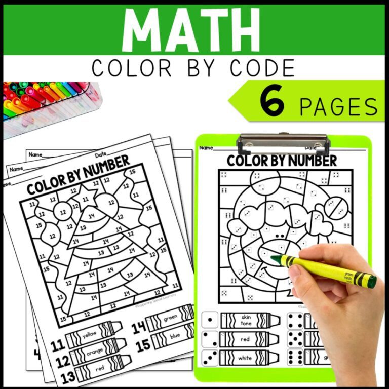 christmas math, literacy & art activities math color by code