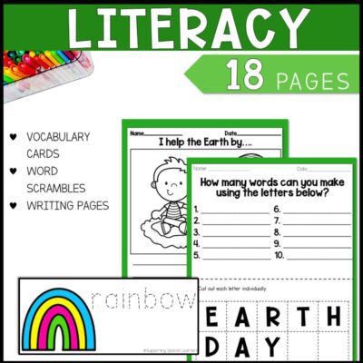 earth day math, literacy & art literacy 18 pages