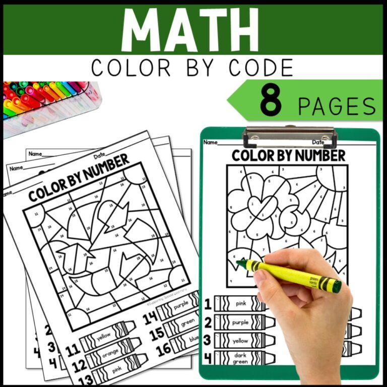 earth day math, literacy & art math color by code