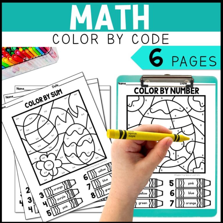 easter math, literacy & art math color by code