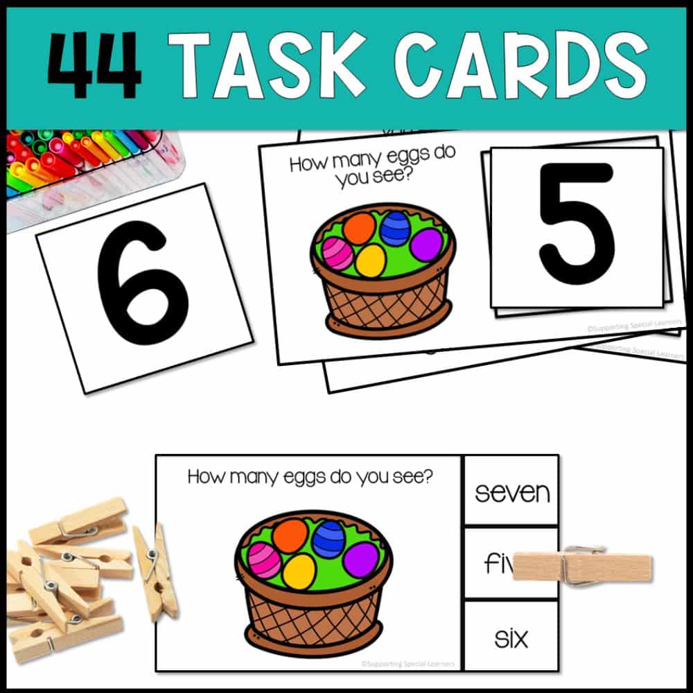 easter theme counting 0 to 10 44 task cards