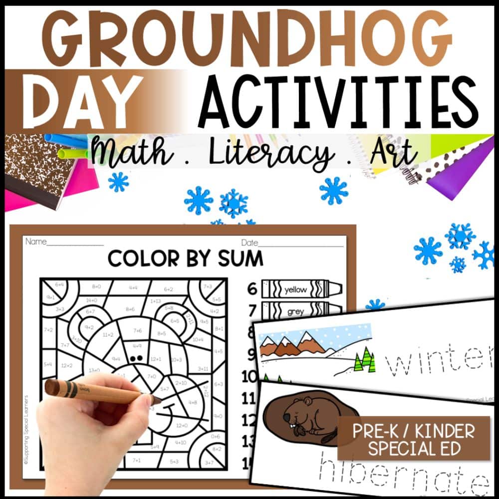 groundhog day math, literacy & art activities cover