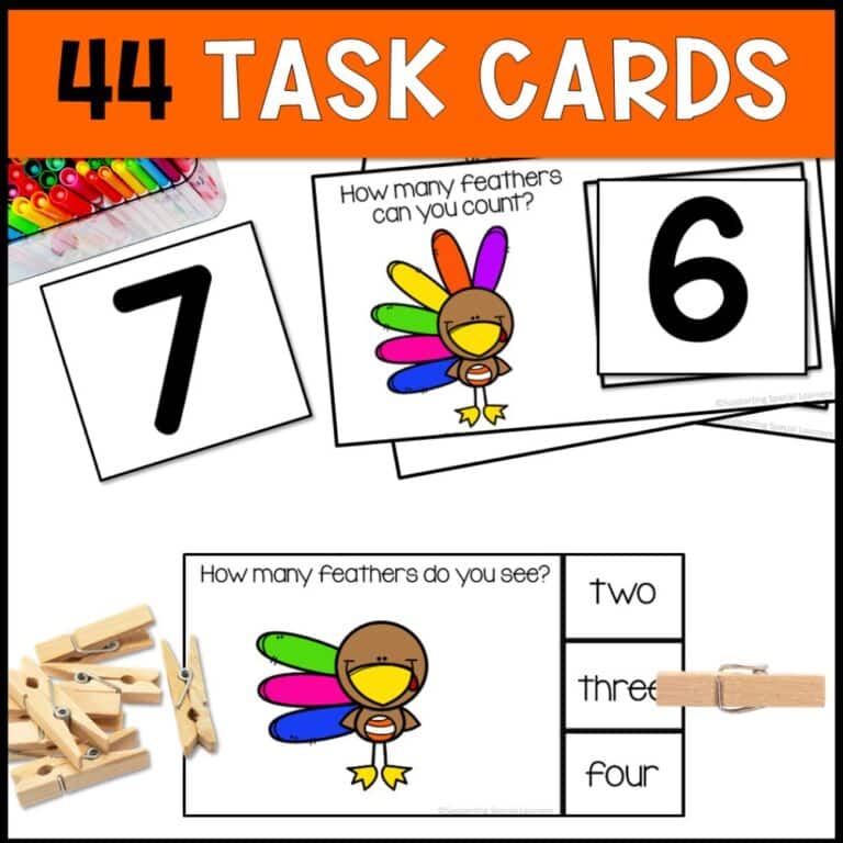 thanksgiving counting 0 to 10 44 task cards