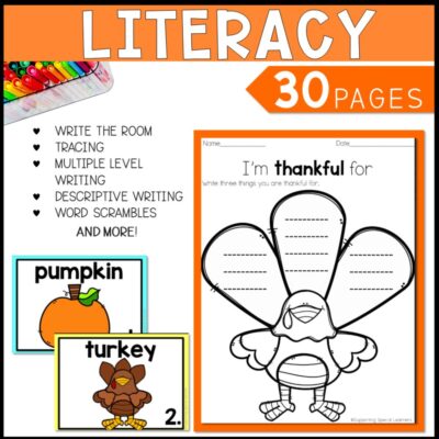 thanksgiving math, literacy & art activities literacy 30 pages