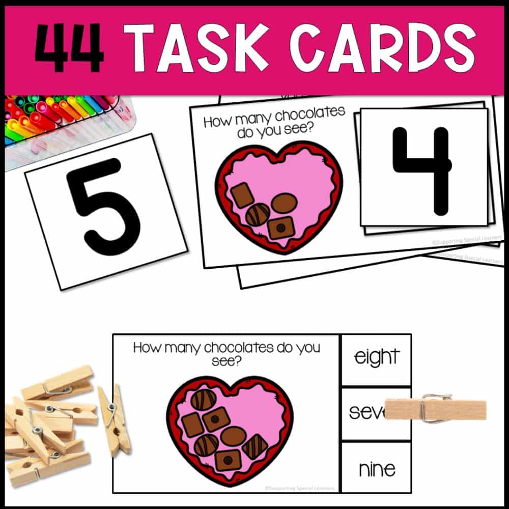 valentine's day counting 0 to 10 44 task cards