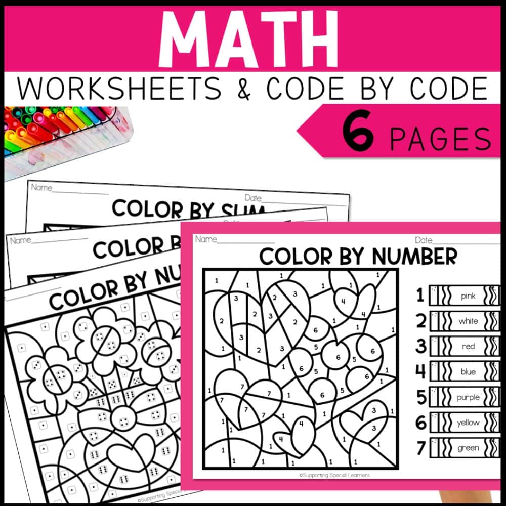 valentine's math, literacy & art math worksheets