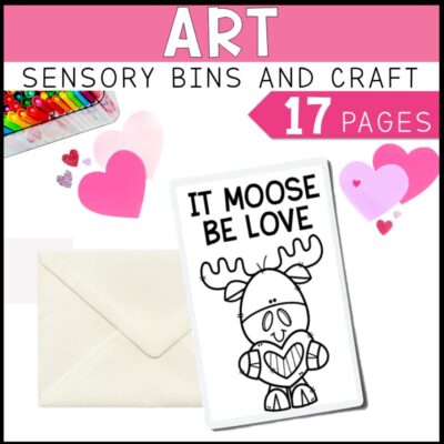 valentine's math, literacy & art sensory bins and craft